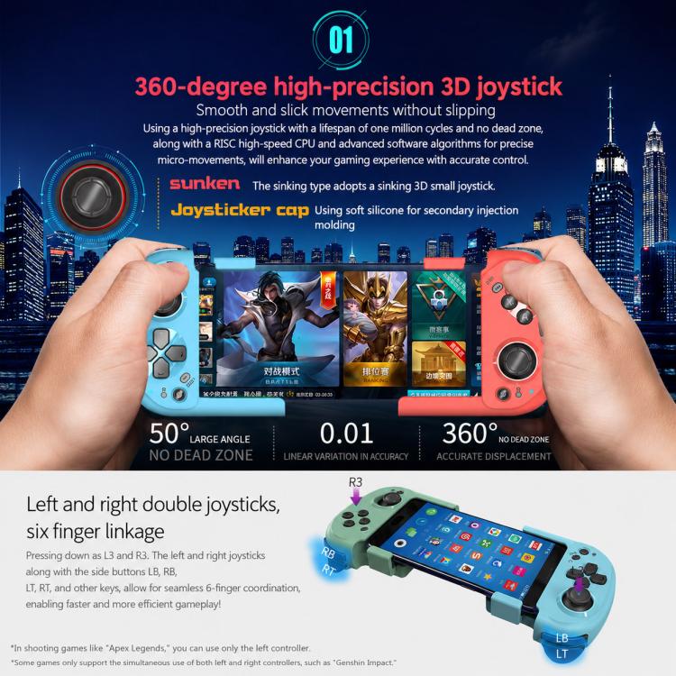 MOCUTE 061 Controller di gioco per dispositivi mobili con doppio joystick e grilletti, stile split-style BT, 061