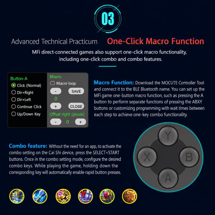 MOCUTE 061 Controller di gioco per dispositivi mobili con doppio joystick e grilletti, stile split-style BT, 061