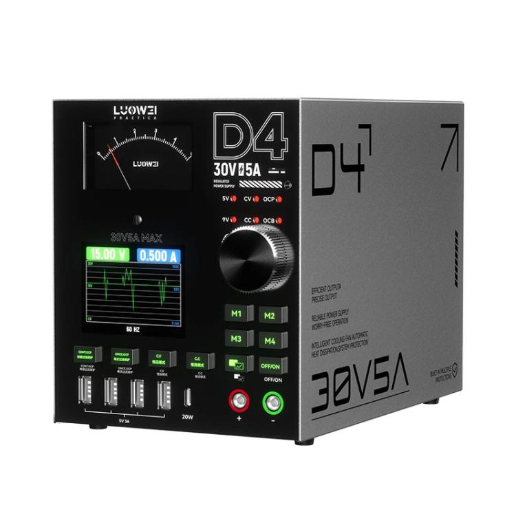 LUOWEI D4 30V/5A Amperometro CC a quattro canali con memoria, uscita ad alta frequenza e schermo a colori curvo