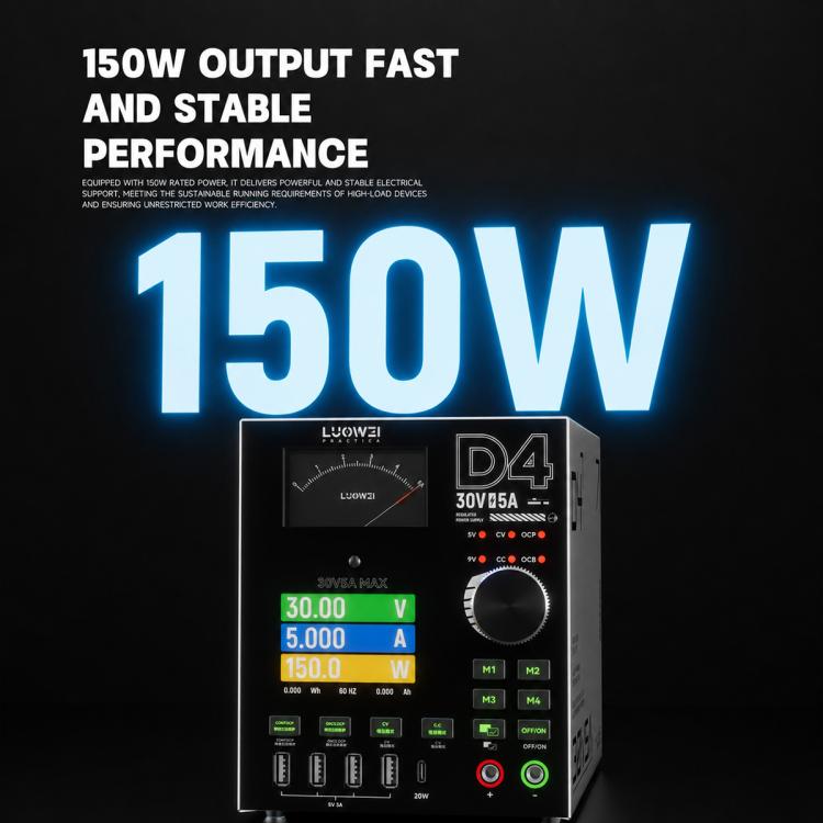 LUOWEI D4 30V/5A Amperometro CC a quattro canali con memoria, uscita ad alta frequenza e schermo a colori curvo
