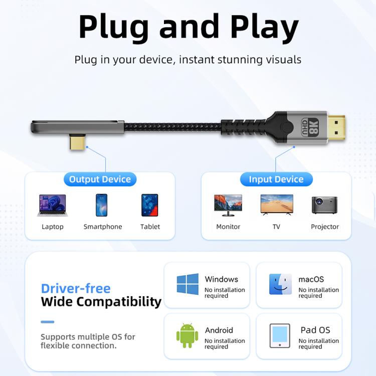 Cavo video Ultra HD 8K 60Hz DOONJIEY DJMS06 da Type-C a HDTV con supporto per telefono., Type-C to HDTV 8K