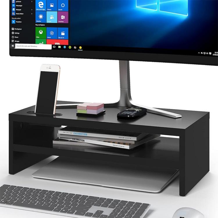 Supporto per monitor a doppio strato in legno con supporto per telefono