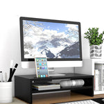 Supporto per monitor a doppio strato in legno con supporto per telefono