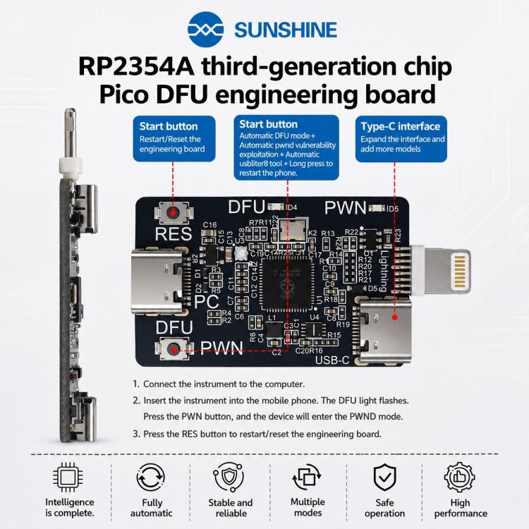 Scheda di ingegneria PICO DFU di terza generazione con chip SUNSHINE RP2354A per iPhone XR-11 Pro Max