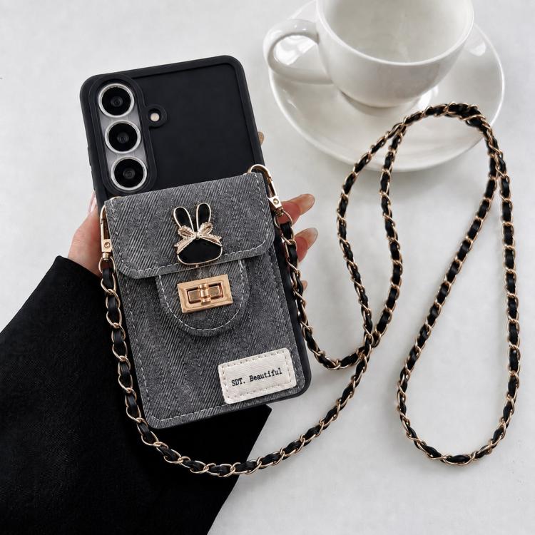Portafoglio/custodia per cellulare con motivo a coniglio in denim, con tracolla inclusa., For Galaxy S26 FE 5G, For Galaxy S26+ 5G, For Galaxy S26 Ultra 5G, For Galaxy S26 5G, For Galaxy S25 FE 5G, For Galaxy S25 5G, For Galaxy S25+ 5G                 ...