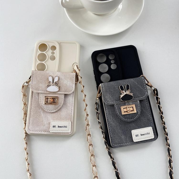 Portafoglio/custodia per cellulare con motivo a coniglio in denim, con tracolla inclusa., For Galaxy S21 Ultra 5G