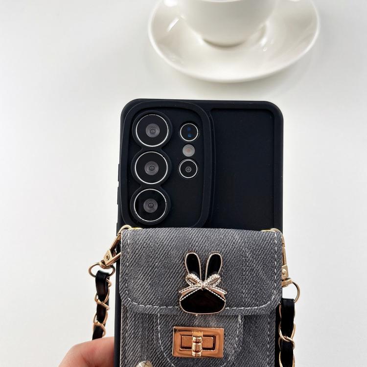 Portafoglio/custodia per cellulare con motivo a coniglio in denim, con tracolla inclusa., For Galaxy S26 FE 5G, For Galaxy S26+ 5G, For Galaxy S26 Ultra 5G, For Galaxy S26 5G, For Galaxy S25 FE 5G, For Galaxy S25 5G, For Galaxy S25+ 5G                 ...
