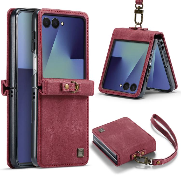 Custodia per telefono AutSpace A01 in pelle effetto pelle retrò Crazy Horse con protezione RFID, For Galaxy Z Flip8 5G, For Galaxy Z Flip7 5G