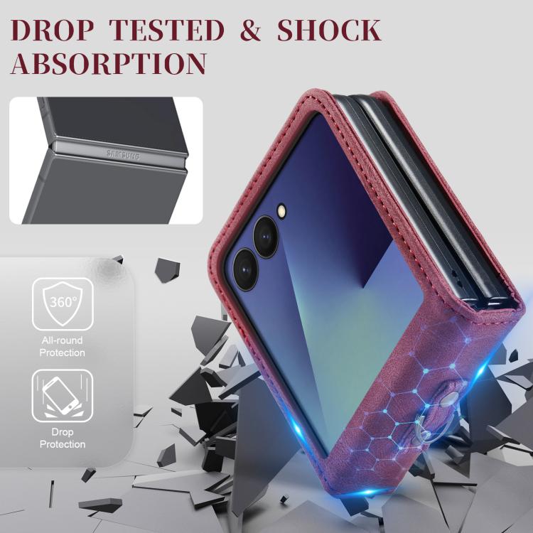 Custodia per telefono AutSpace A01 in pelle effetto pelle retrò Crazy Horse con protezione RFID, For Galaxy Z Flip8 5G, For Galaxy Z Flip7 5G