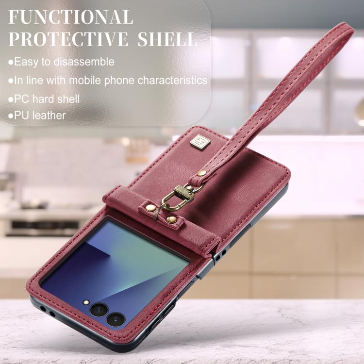 Custodia per telefono AutSpace A01 in pelle effetto pelle retrò Crazy Horse con protezione RFID, For Galaxy Z Flip8 5G, For Galaxy Z Flip7 5G