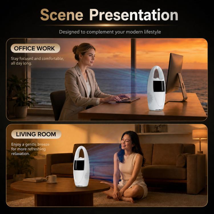 Umidificatore a spruzzo F17 con luce ambientale e ventilatore da pavimento senza pale
