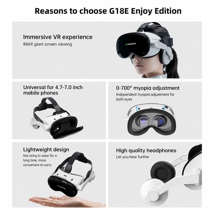 VR SHINECON G18E Earphone Edition: occhiali per realtà virtuale 3D per smartphone da 4,7 a 7,0 pollici., G18E Host, G18E+052, G18E+053, G18E+B01, G18E+B03, G18E+C8S with Holder, G18E+S01, G18E+Y1 White, G18E+Y1 Black