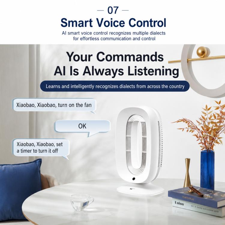 Ventilatore intelligente senza pale SK SKJ-CR102P con tecnologia a ioni negativi, telecomando e controllo vocale.