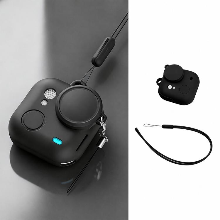 Custodia protettiva integrale in silicone per fotocamera con tracolla e cinghia anti-smarrimento per l'obiettivo., For Insta360 Go Ultra