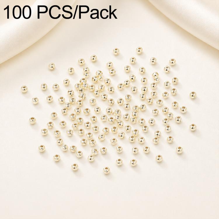 100 pezzi/confezione Perline distanziatrici rotonde placcate oro per la creazione di gioielli fai da te, finitura liscia, foro dritto, 2mm Hole 0.8mm, 2.5mm Hole 1.0mm, 3mm Hole 1.2mm, 3mm Hole 1.5mm