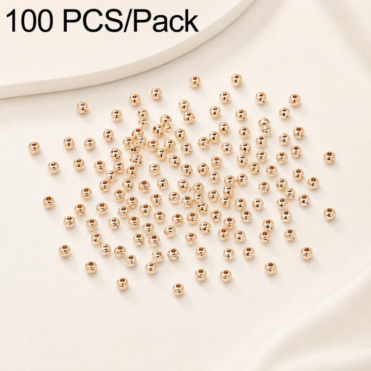 100 pezzi/confezione Perline distanziatrici rotonde placcate oro per la creazione di gioielli fai da te, finitura liscia, foro dritto, 2mm Hole 0.8mm, 2.5mm Hole 1.0mm, 3mm Hole 1.2mm, 3mm Hole 1.5mm