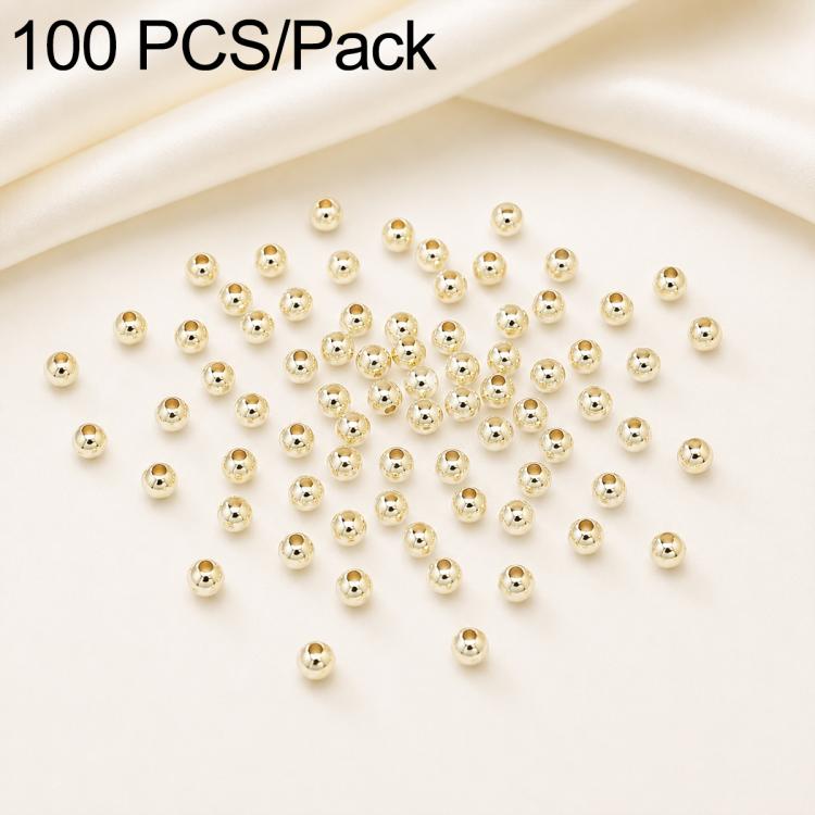 100 pezzi/confezione Perline distanziatrici rotonde placcate oro per la creazione di gioielli fai da te, finitura liscia, foro dritto, 2mm Hole 0.8mm, 2.5mm Hole 1.0mm, 3mm Hole 1.2mm, 3mm Hole 1.5mm