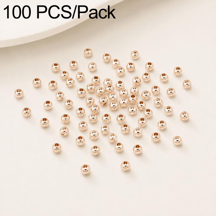 100 pezzi/confezione Perline distanziatrici rotonde placcate oro per la creazione di gioielli fai da te, finitura liscia, foro dritto, 2mm Hole 0.8mm, 2.5mm Hole 1.0mm, 3mm Hole 1.2mm, 3mm Hole 1.5mm