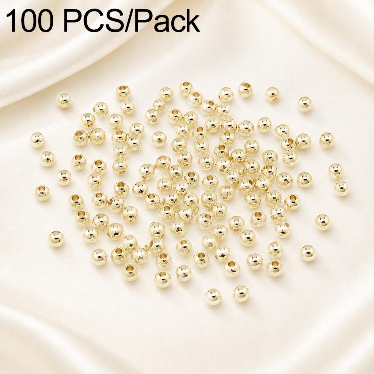 100 pezzi/confezione Perline distanziatrici rotonde placcate oro per la creazione di gioielli fai da te, finitura liscia, foro dritto, 2mm Hole 0.8mm, 2.5mm Hole 1.0mm, 3mm Hole 1.2mm, 3mm Hole 1.5mm