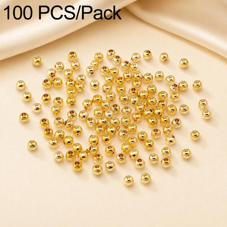 100 pezzi/confezione Perline distanziatrici rotonde placcate oro per la creazione di gioielli fai da te, finitura liscia, foro dritto, 2mm Hole 0.8mm, 2.5mm Hole 1.0mm, 3mm Hole 1.2mm, 3mm Hole 1.5mm