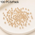 100 pezzi/confezione Perline distanziatrici rotonde placcate oro per la creazione di gioielli fai da te, finitura liscia, foro dritto, 2mm Hole 0.8mm, 2.5mm Hole 1.0mm, 3mm Hole 1.2mm, 3mm Hole 1.5mm