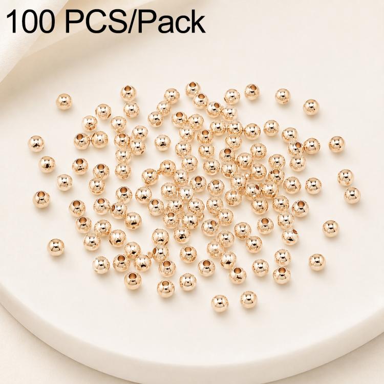 100 pezzi/confezione Perline distanziatrici rotonde placcate oro per la creazione di gioielli fai da te, finitura liscia, foro dritto, 2mm Hole 0.8mm, 2.5mm Hole 1.0mm, 3mm Hole 1.2mm, 3mm Hole 1.5mm