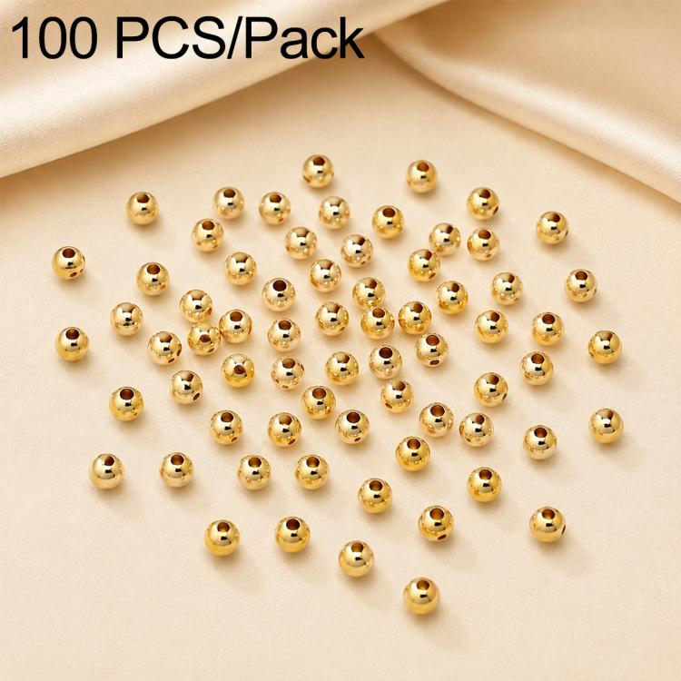 100 pezzi/confezione Perline distanziatrici rotonde placcate oro per la creazione di gioielli fai da te, finitura liscia, foro dritto, 4mm Hole 1.5mm, 4mm Hole 2mm, 5mm Hole 1.5mm, 5mm Hole 2mm