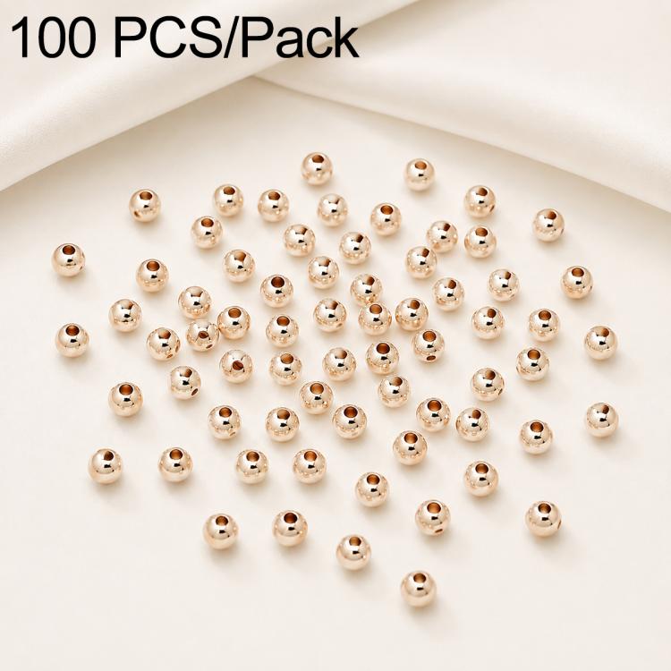 100 pezzi/confezione Perline distanziatrici rotonde placcate oro per la creazione di gioielli fai da te, finitura liscia, foro dritto, 4mm Hole 1.5mm, 4mm Hole 2mm, 5mm Hole 1.5mm, 5mm Hole 2mm