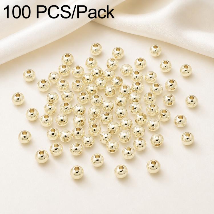 100 pezzi/confezione Perline distanziatrici rotonde placcate oro per la creazione di gioielli fai da te, finitura liscia, foro dritto, 4mm Hole 1.5mm, 4mm Hole 2mm, 5mm Hole 1.5mm, 5mm Hole 2mm