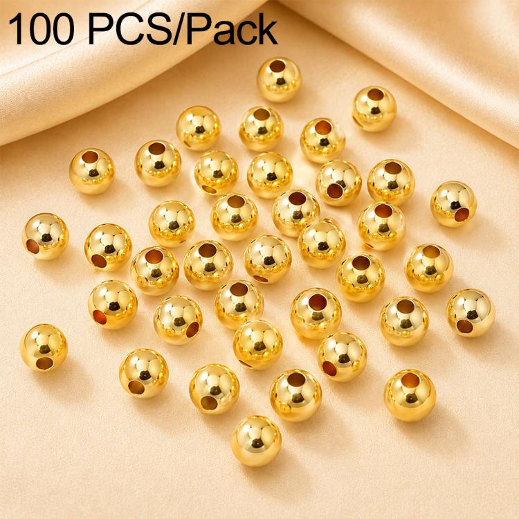 100 pezzi/confezione Perline distanziatrici rotonde placcate oro per la creazione di gioielli fai da te, finitura liscia, foro dritto, 6mm Hole 1.5mm, 6mm Hole 2.5mm, 8mm Hole 1.8mm, 10mm Hole 2mm