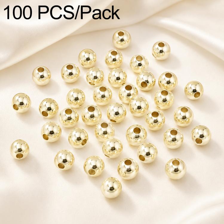 100 pezzi/confezione Perline distanziatrici rotonde placcate oro per la creazione di gioielli fai da te, finitura liscia, foro dritto, 6mm Hole 1.5mm, 6mm Hole 2.5mm, 8mm Hole 1.8mm, 10mm Hole 2mm