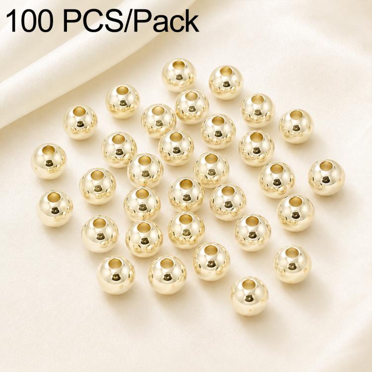 100 pezzi/confezione Perline distanziatrici rotonde placcate oro per la creazione di gioielli fai da te, finitura liscia, foro dritto, 6mm Hole 1.5mm, 6mm Hole 2.5mm, 8mm Hole 1.8mm, 10mm Hole 2mm