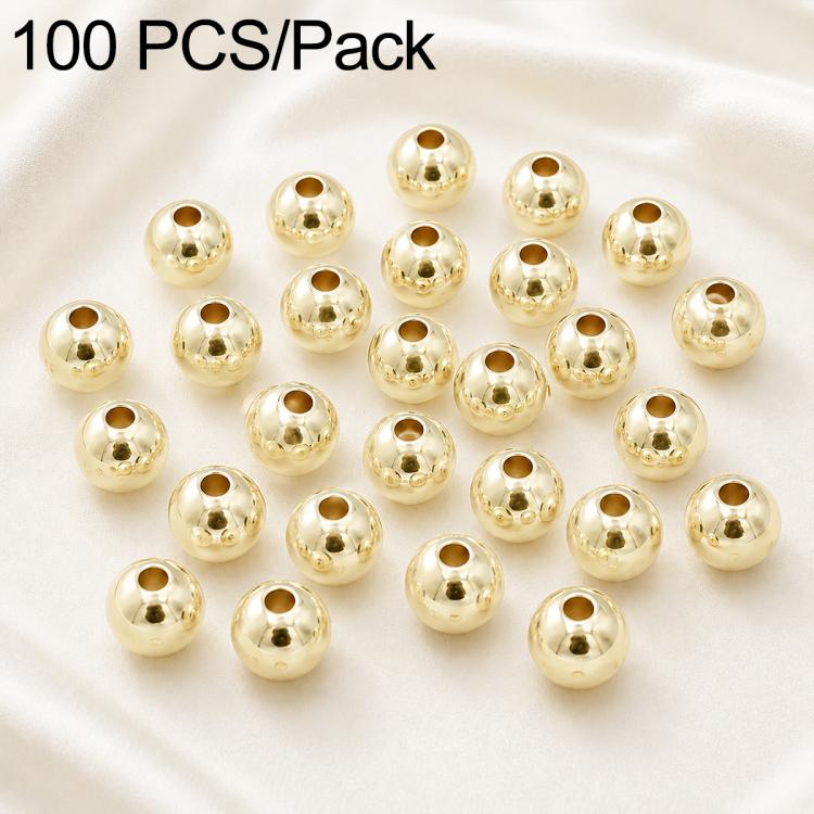 100 pezzi/confezione Perline distanziatrici rotonde placcate oro per la creazione di gioielli fai da te, finitura liscia, foro dritto, 6mm Hole 1.5mm, 6mm Hole 2.5mm, 8mm Hole 1.8mm, 10mm Hole 2mm