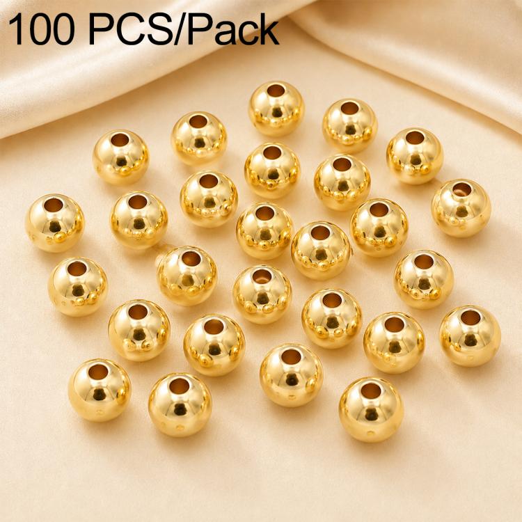 100 pezzi/confezione Perline distanziatrici rotonde placcate oro per la creazione di gioielli fai da te, finitura liscia, foro dritto, 6mm Hole 1.5mm, 6mm Hole 2.5mm, 8mm Hole 1.8mm, 10mm Hole 2mm