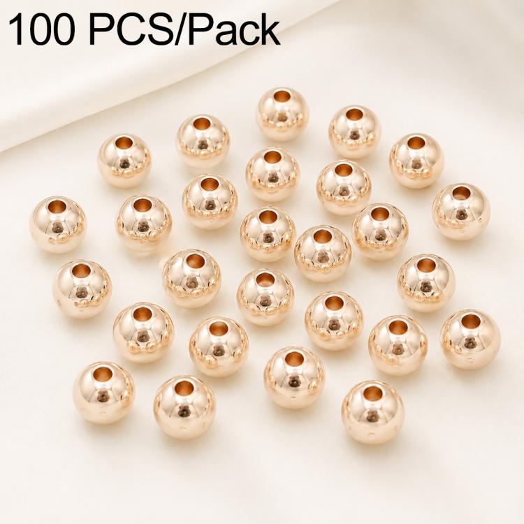100 pezzi/confezione Perline distanziatrici rotonde placcate oro per la creazione di gioielli fai da te, finitura liscia, foro dritto, 6mm Hole 1.5mm, 6mm Hole 2.5mm, 8mm Hole 1.8mm, 10mm Hole 2mm