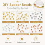 100 pezzi/confezione Perline distanziatrici rotonde placcate oro per la creazione di gioielli fai da te, finitura liscia, foro dritto, 6mm Hole 1.5mm, 6mm Hole 2.5mm, 8mm Hole 1.8mm, 10mm Hole 2mm