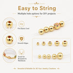 100 pezzi/confezione Perline distanziatrici rotonde placcate oro per la creazione di gioielli fai da te, finitura liscia, foro dritto, 6mm Hole 1.5mm, 6mm Hole 2.5mm, 8mm Hole 1.8mm, 10mm Hole 2mm