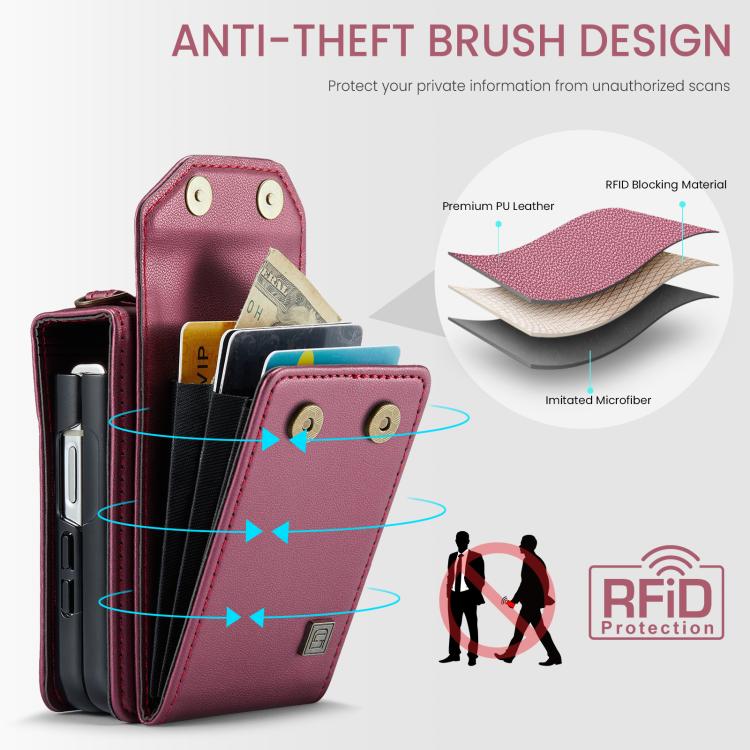 AutSpace A03 Custodia per telefono a fisarmonica con protezione RFID e tracolla, For Galaxy Z Flip8 5G, For Galaxy Z Flip7 5G