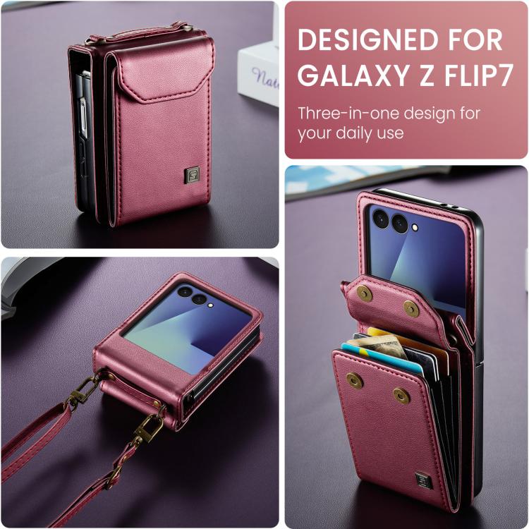 AutSpace A03 Custodia per telefono a fisarmonica con protezione RFID e tracolla, For Galaxy Z Flip8 5G, For Galaxy Z Flip7 5G