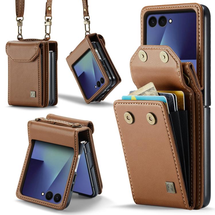 AutSpace A03 Custodia per telefono a fisarmonica con protezione RFID e tracolla, For Galaxy Z Flip8 5G, For Galaxy Z Flip7 5G