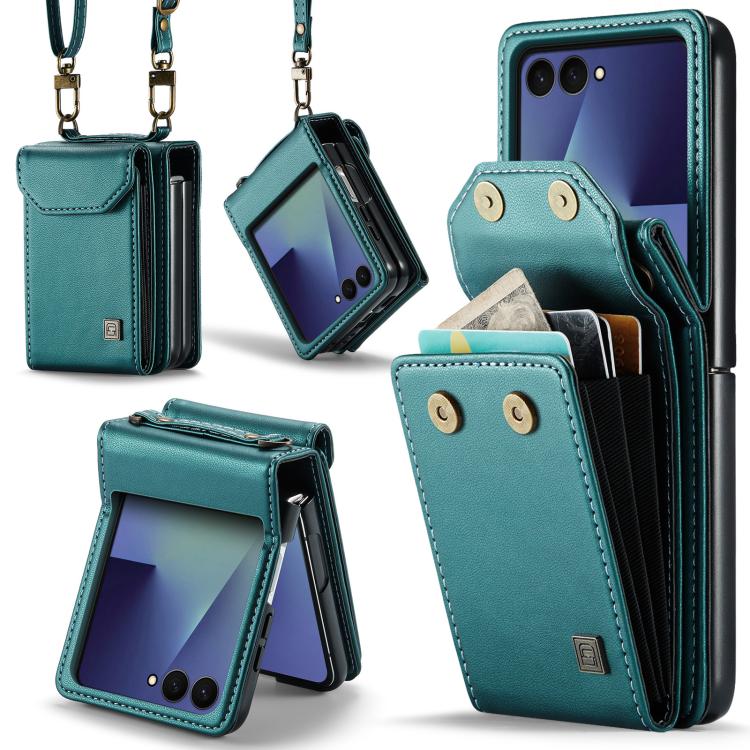AutSpace A03 Custodia per telefono a fisarmonica con protezione RFID e tracolla, For Galaxy Z Flip8 5G, For Galaxy Z Flip7 5G
