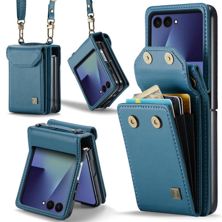 AutSpace A03 Custodia per telefono a fisarmonica con protezione RFID e tracolla, For Galaxy Z Flip8 5G, For Galaxy Z Flip7 5G