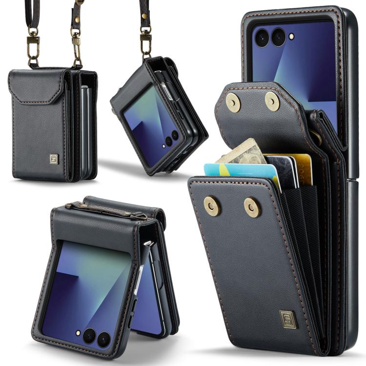 AutSpace A03 Custodia per telefono a fisarmonica con protezione RFID e tracolla, For Galaxy Z Flip8 5G, For Galaxy Z Flip7 5G