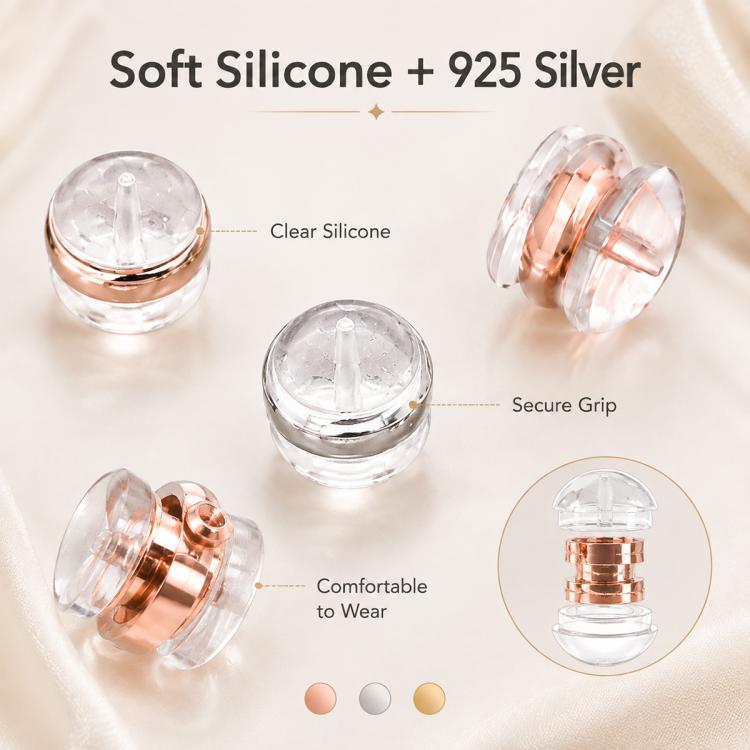 100 pezzi/confezione Chiusure di sicurezza in silicone a forma di proiettile per orecchini, tipo hamburger