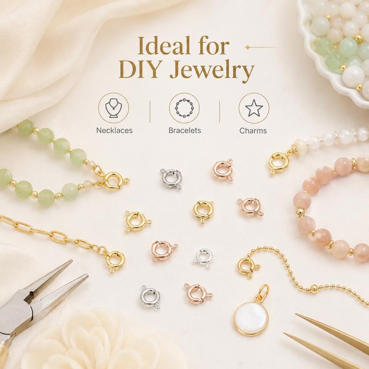 Confezione da 20 chiusure a molla in rame placcato oro, chiusure rotonde Q per la creazione di gioielli fai da te con collane e bracciali., 5.5mm, 5mm, 6mm, 7mm