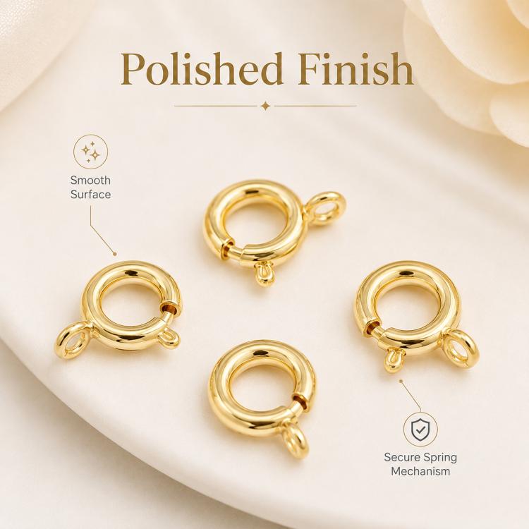 Confezione da 20 chiusure a molla in rame placcato oro, chiusure rotonde Q per la creazione di gioielli fai da te con collane e bracciali., 5.5mm, 5mm, 6mm, 7mm