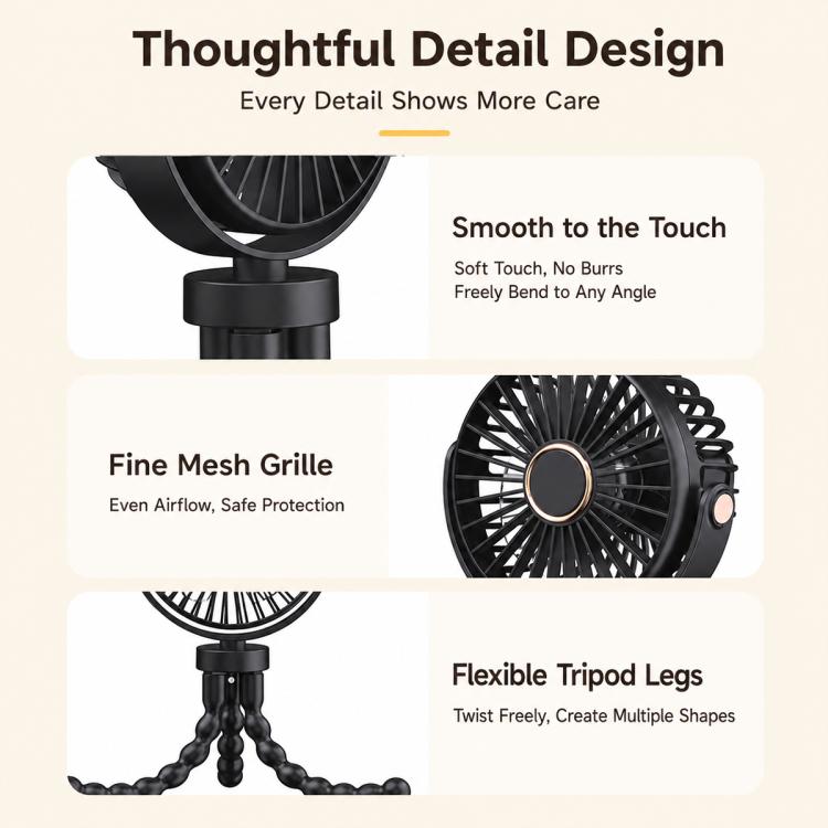 Mini ventilatore portatile a forma di polpo, silenzioso e compatto, con funzione di deformazione, per passeggino. Ventilatore USB di piccole dimensioni.