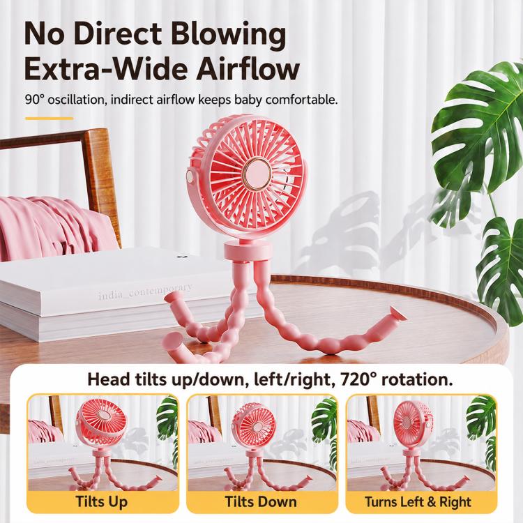 Mini ventilatore portatile a forma di polpo, silenzioso e compatto, con funzione di deformazione, per passeggino. Ventilatore USB di piccole dimensioni.