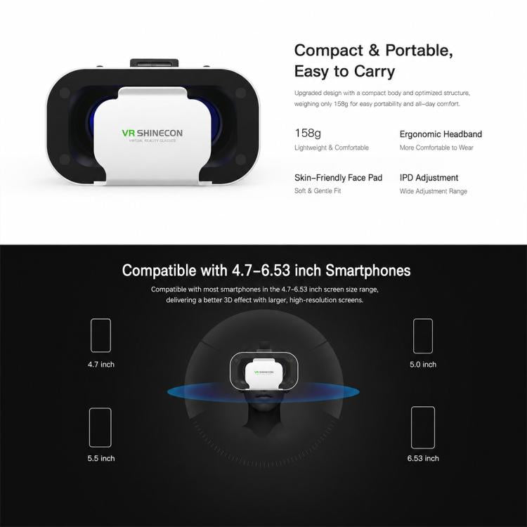 Occhiali VR SHINECON G05A per smartphone da 4,7-6,5 pollici, G05A Host, G05A+B03, G05A+Y1 White, G05A+Y1 Black