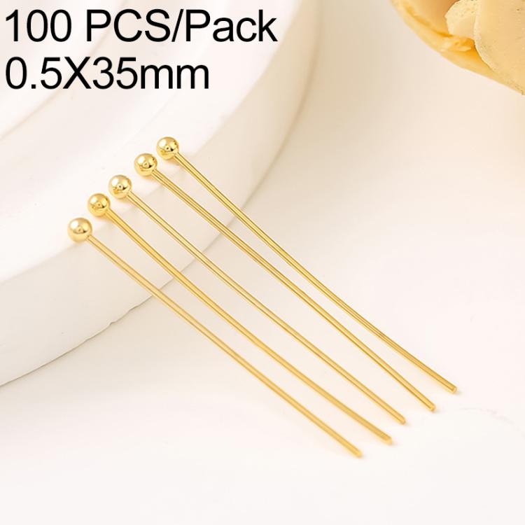 Confezione da 100 spilli a testa sferica in rame placcato oro per la creazione di gioielli fai da te., 1.8mm Ball Pin 0.5x35mm, 1.8mm Ball Pin 0.5x40mm, 1.8mm Ball Pin 0.5x50mm, 1.8mm Ball Pin 0.5x60mm